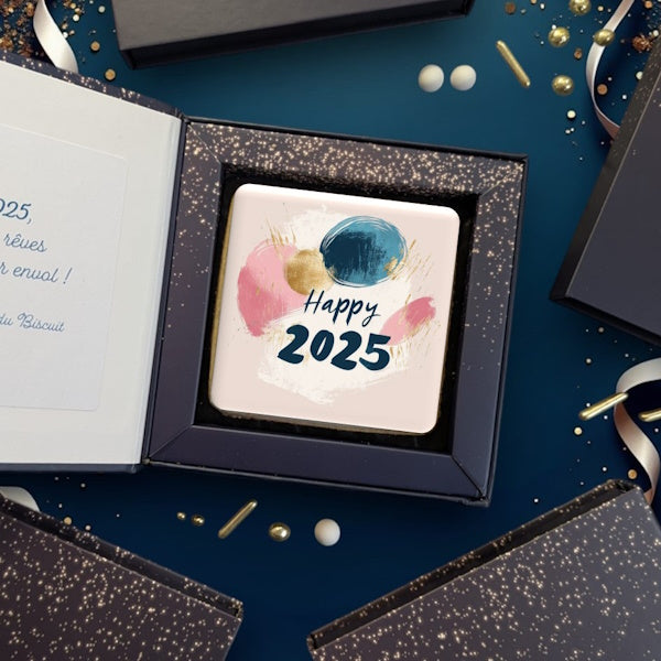 Carte de vœux en biscuit personnalisée "Bonne Année 2025" 