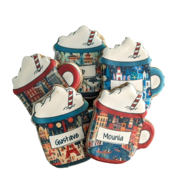 Tasses biscuits de Noël personnalisées avec prénom - cadeau gourmand et décoratif pour les fêtes